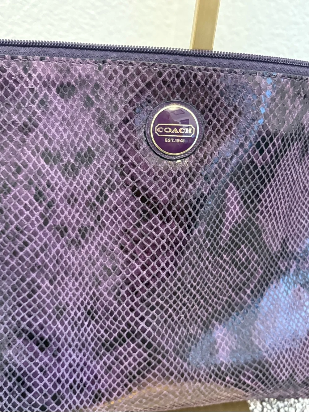 Coach Purple Leather Python Embossed Clutch Pouch